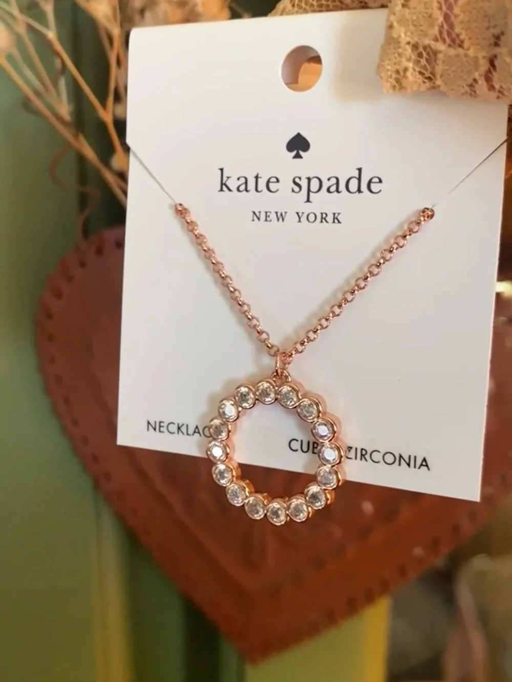 Kate Spade Full Circle Mini CZ Pendant Necklace Rose Gold NWT